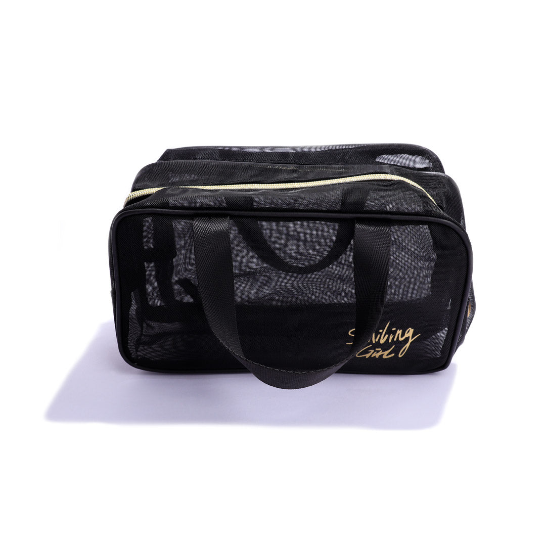 Cosmetiquera Malla Negra Doble Bolsillo
