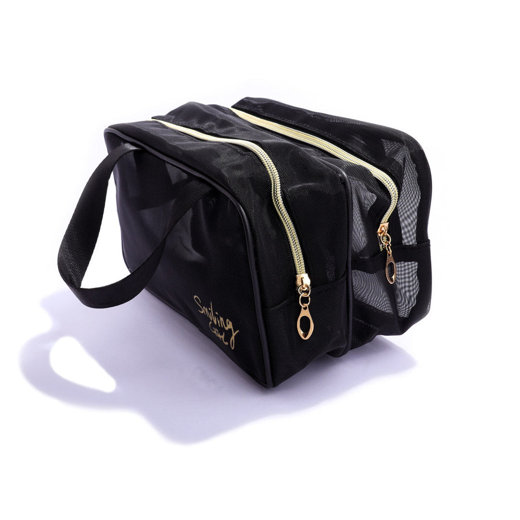 Cosmetiquera Malla Negra Doble Bolsillo